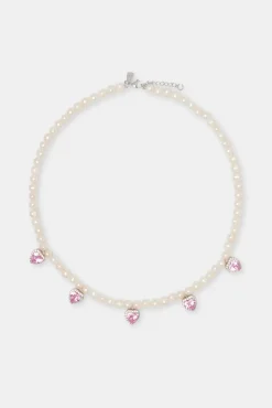 Women JWL-NECK Freshwater Pearl Drop Heart Gemstone Necklace - 6mm