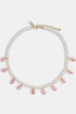 Women JWL-NECK-PRL Freshwater Pearl Pink Cowrie Shell Necklace - Gold