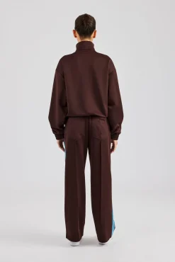 Women CLO-SET Funnel Neck Blue Taping Zip Through Tracksuit - Chocolate