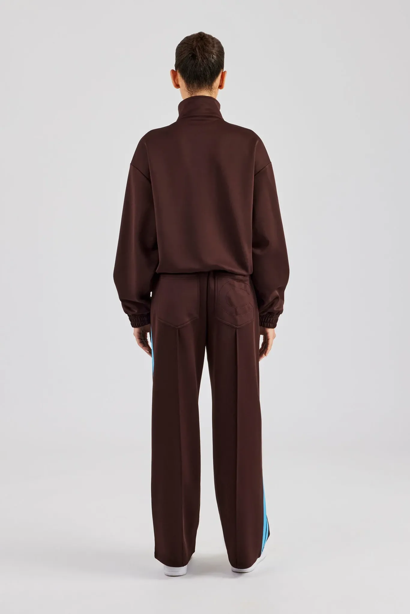 Women CLO-SET Funnel Neck Blue Taping Zip Through Tracksuit - Chocolate