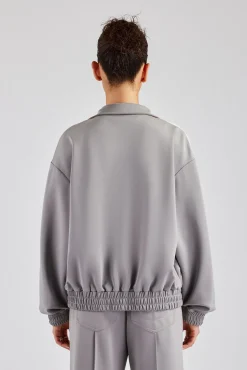 Women CLO-TOP-OUT Funnel Neck Taping Zip Through Track Jacket - Grey