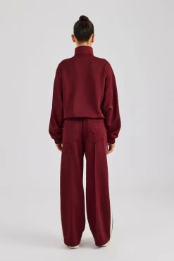 Women CLO-SET Funnel Neck Taping Zip Through Tracksuit - Burgundy