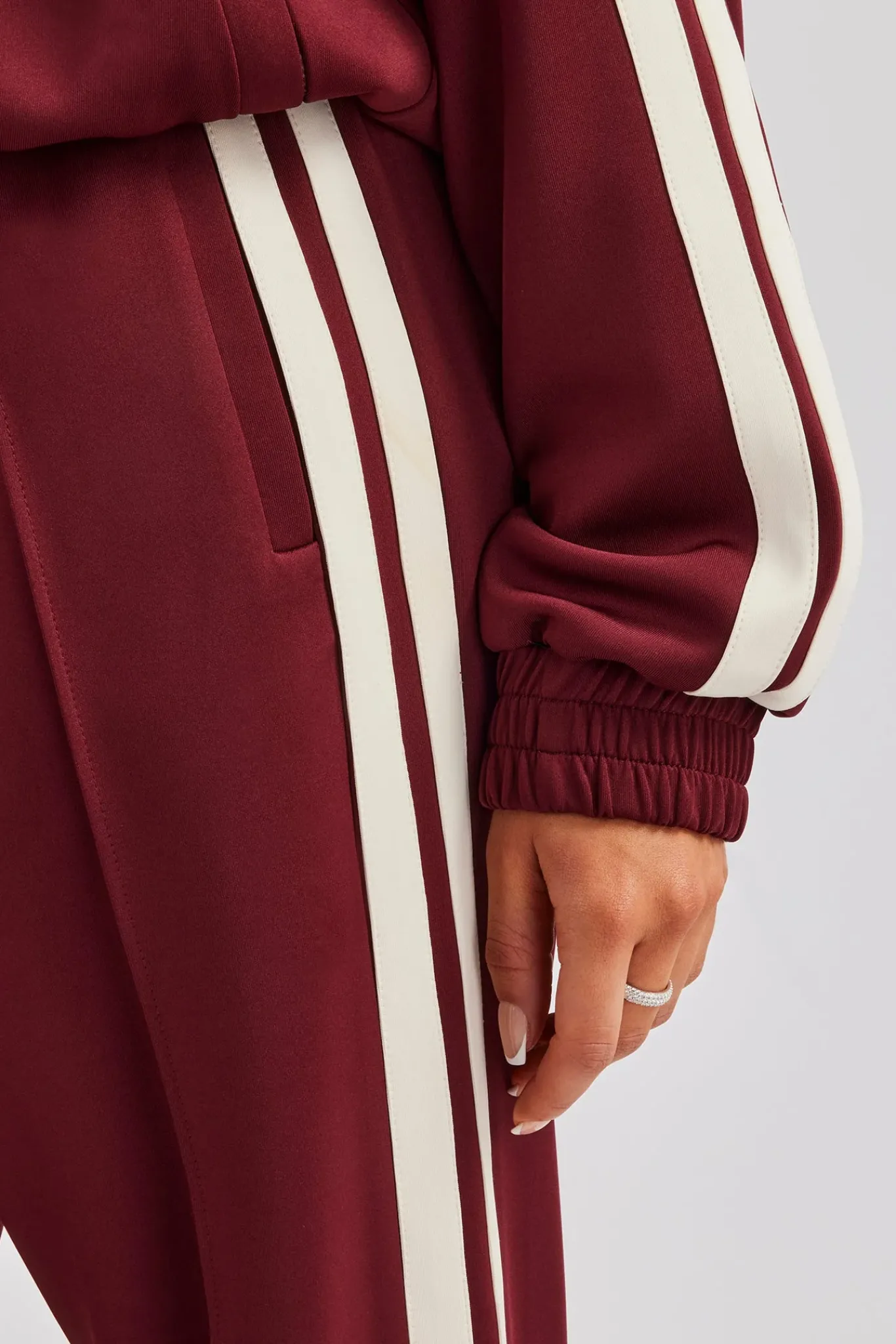 Women CLO-SET Funnel Neck Taping Zip Through Tracksuit - Burgundy