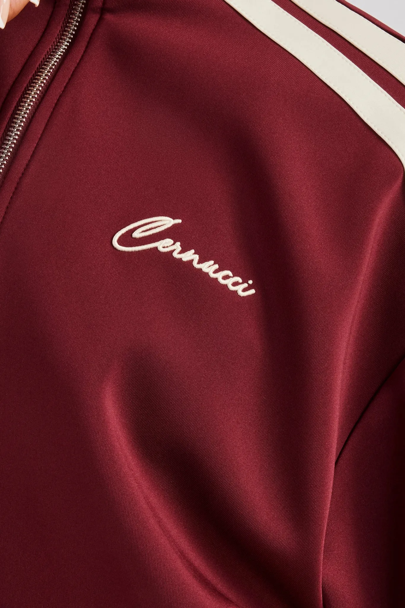 Women CLO-SET Funnel Neck Taping Zip Through Tracksuit - Burgundy