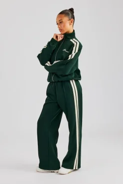 Women CLO-TOP-OUT Funnel Neck Taping Zip Through Track Jacket - Bottle Green