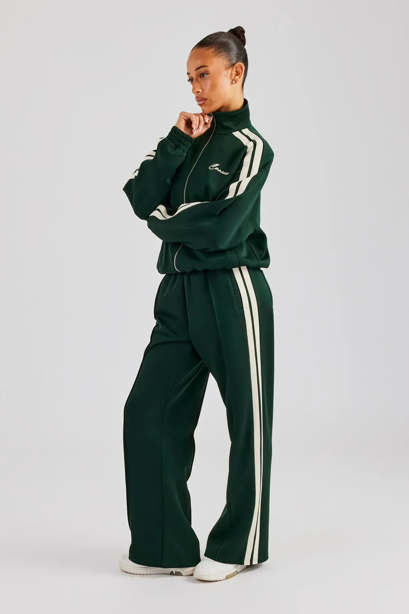 Women CLO-SET Funnel Neck Taping Zip Through Tracksuit - Bottle Green
