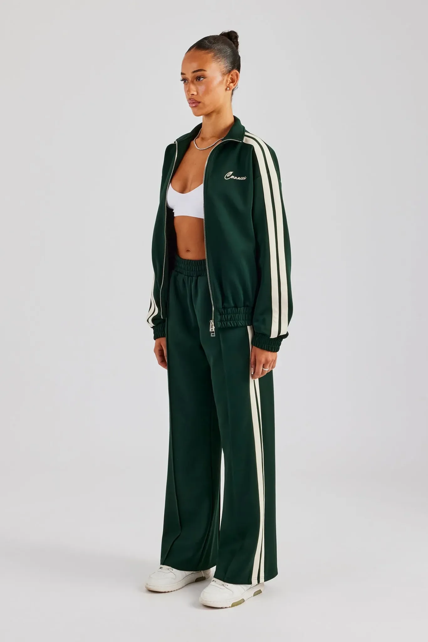 Women CLO-SET Funnel Neck Taping Zip Through Tracksuit - Bottle Green