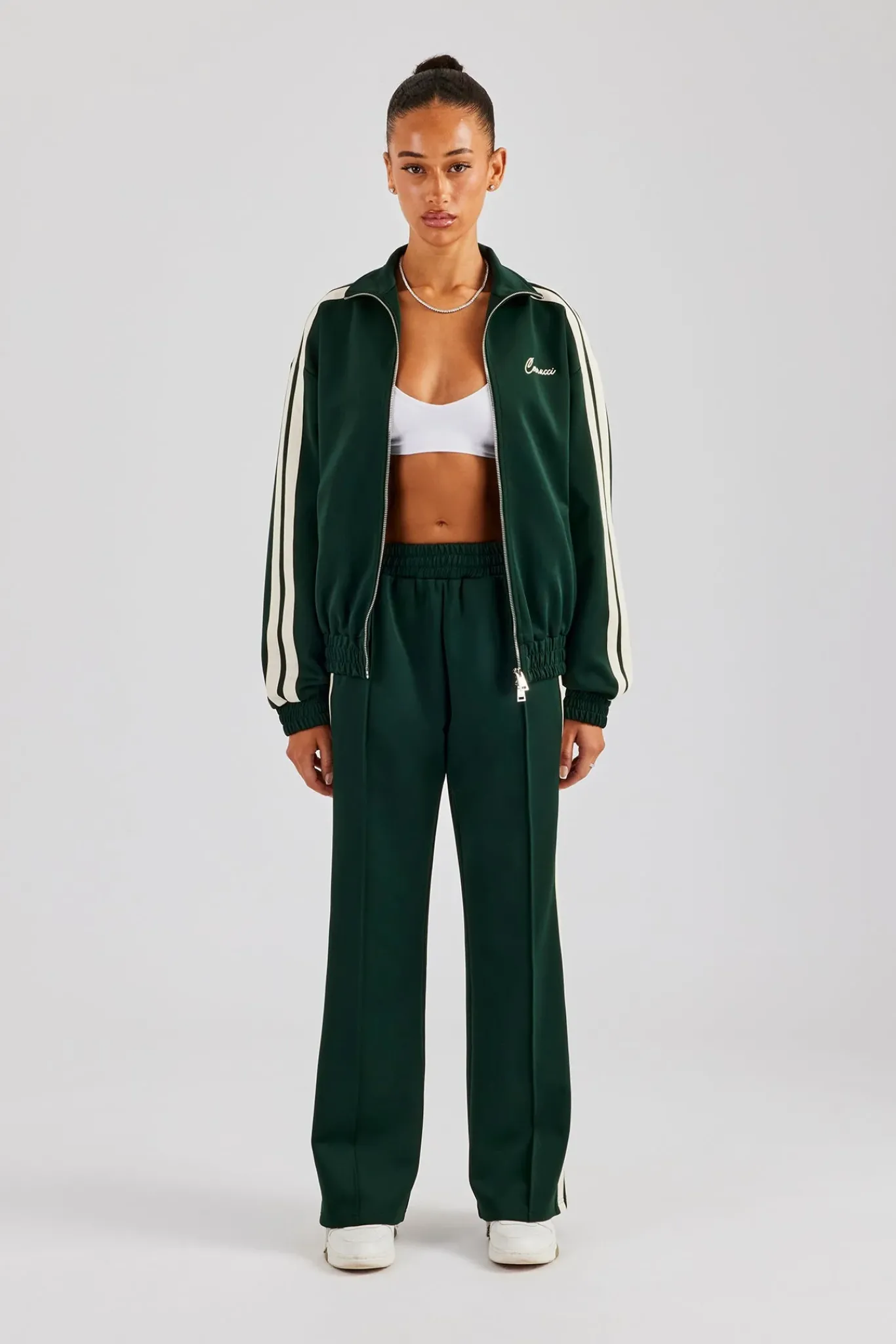 Women CLO-SET Funnel Neck Taping Zip Through Tracksuit - Bottle Green