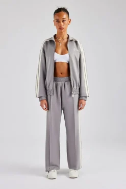 Women CLO-SET Funnel Neck Taping Zip Through Tracksuit - Grey