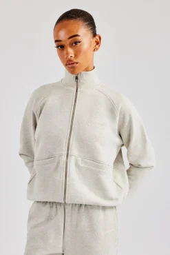 Women CLO-TOP-HS-SWE Funnel Neck Zip Through Sweat - Ash Grey