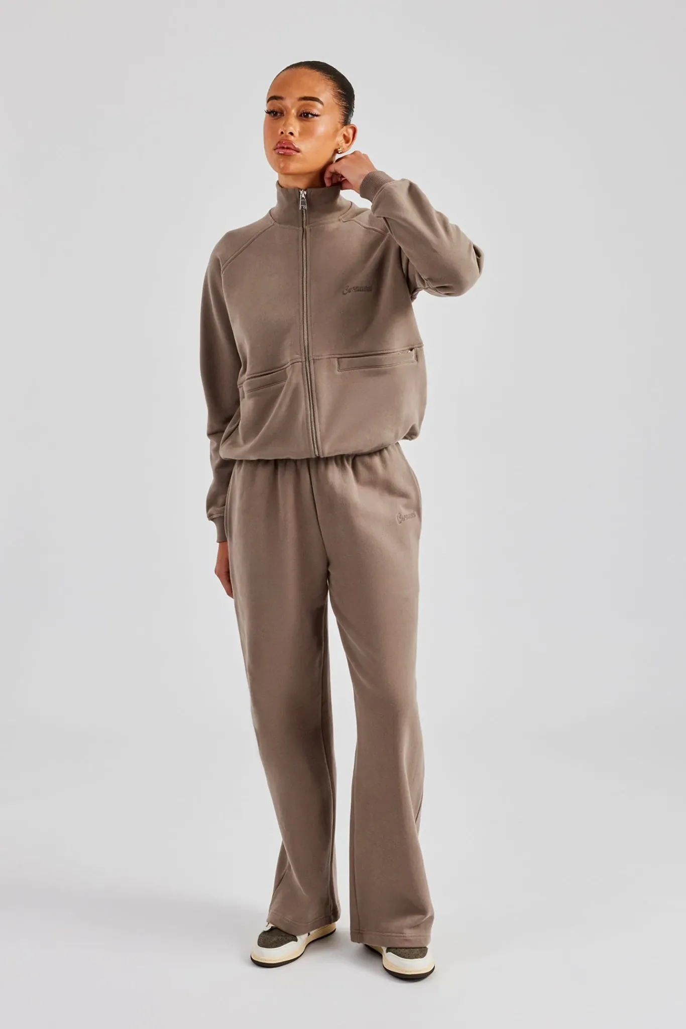 Women CLO-SET Funnel Neck Zip Through Tracksuit - Taupe