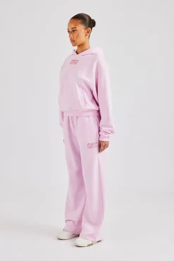 Women CLO-SET Glitter Applique Boxy Hooded Tracksuit  - Pink
