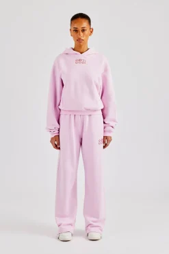 Women CLO-SET Glitter Applique Boxy Hooded Tracksuit  - Pink