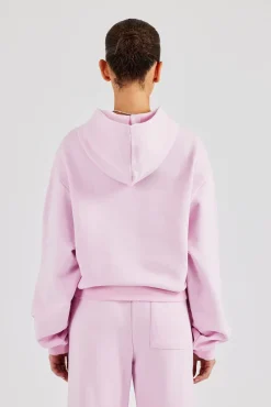 Women CLO-TOP-HS-HOOD Glitter Applique Boxy Hoodie - Pink