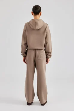 Women CLO-SET Glitter Applique Boxy Hooded Tracksuit  - Taupe