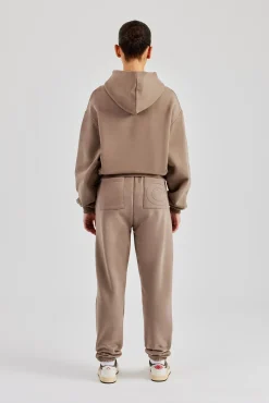 Women CLO-SET Glitter Applique Boxy Hoodie & Cuffed Jogger - Taupe