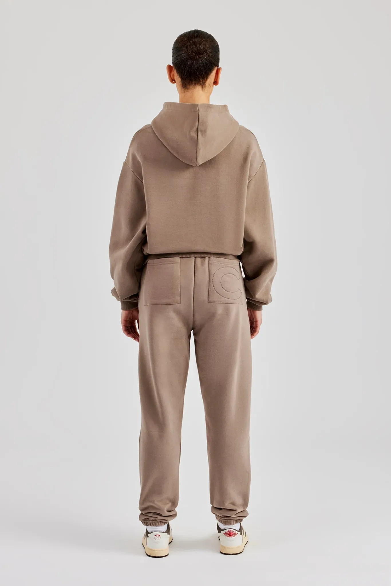 Women CLO-SET Glitter Applique Boxy Hoodie & Cuffed Jogger - Taupe