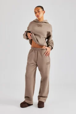 Women CLO-TOP-HS-HOOD Glitter Applique Boxy Hoodie - Taupe