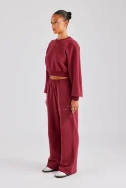 Women CLO-SET Glitter Applique Cropped Sweatshirt Tracksuit - Cherry Red