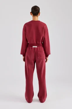 Women CLO-SET Glitter Applique Cropped Sweatshirt Tracksuit - Cherry Red
