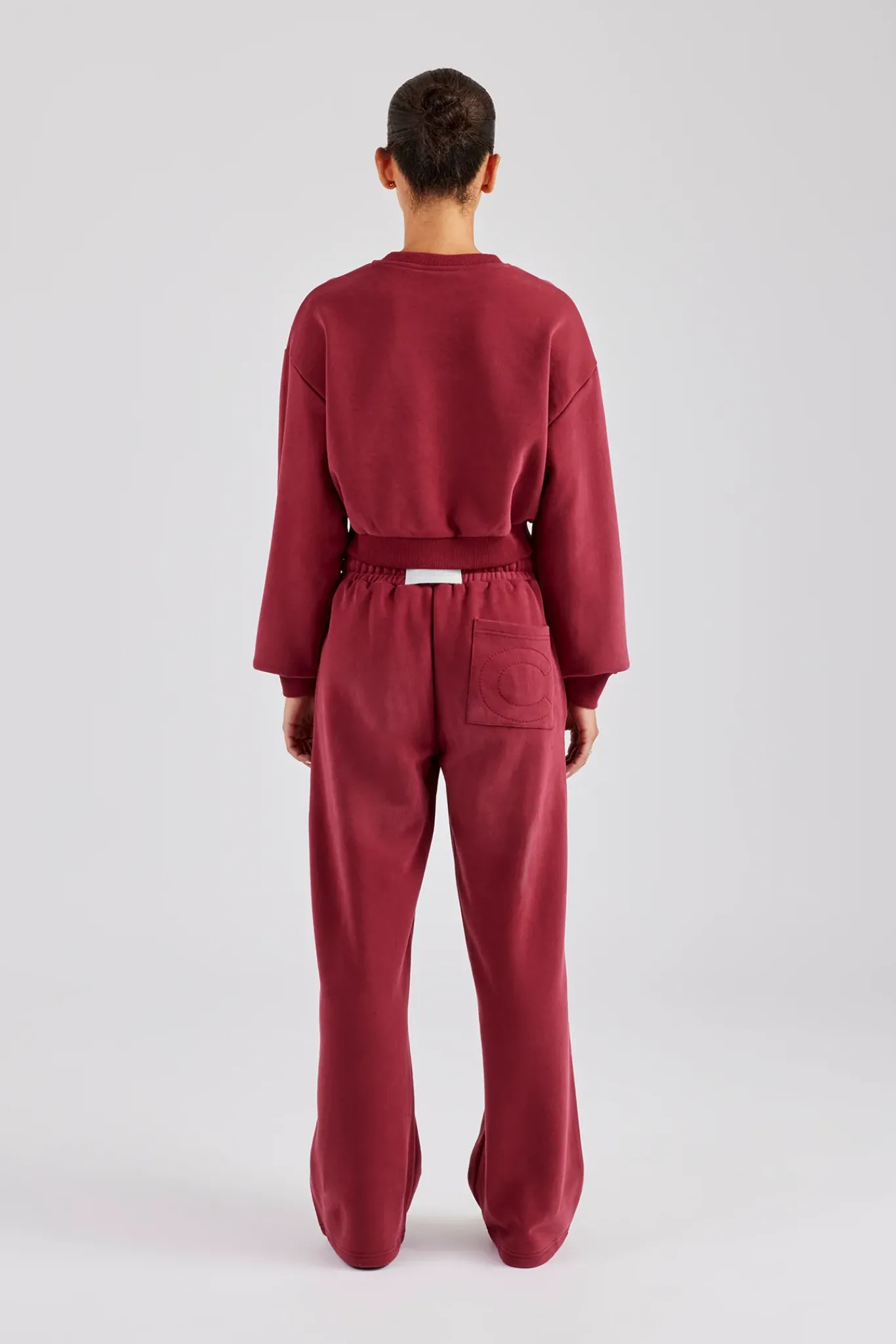 Women CLO-SET Glitter Applique Cropped Sweatshirt Tracksuit - Cherry Red
