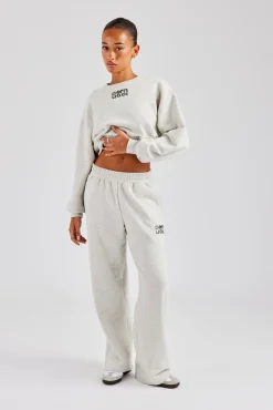 Women CLO-SET Glitter Applique Cropped Sweatshirt Tracksuit - Grey Marl