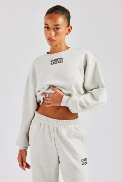 Women CLO-TOP-HS-SWE Glitter Applique Cropped Sweatshirt - Ash Grey