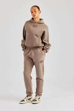 Women CLO-BOT-TRO Glitter Applique Cuffed Jogger - Taupe