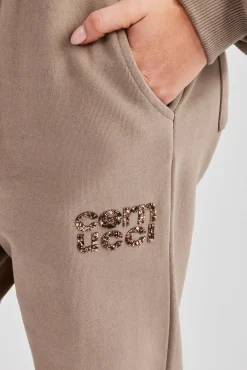 Women CLO-BOT-TRO Glitter Applique Cuffed Jogger - Taupe