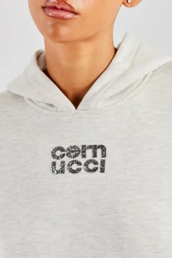 Women CLO-TOP-HS-HOOD Glitter Applique Oversized Hoodie - Ash Grey