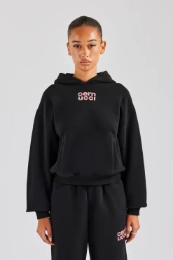 Women CLO-TOP-HS-HOOD Glitter Applique Oversized Hoodie - Black