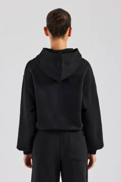 Women CLO-TOP-HS-HOOD Glitter Applique Oversized Hoodie - Black