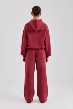 Women CLO-SET Glitter Applique Oversized Hoodie Tracksuit - Cherry Red