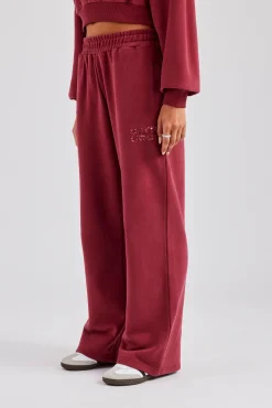 Women CLO-BOT-TRO Glitter Applique Wide Leg Jogger - Cherry Red
