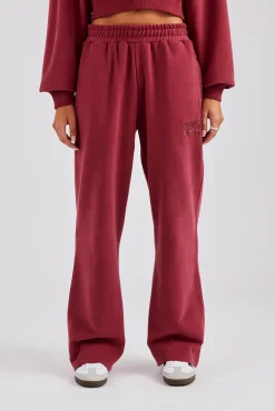 Women CLO-BOT-TRO Glitter Applique Wide Leg Jogger - Cherry Red
