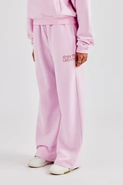 Women CLO-BOT-TRO Glitter Applique Wide Leg Jogger - Pink