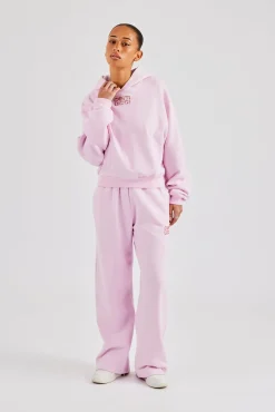 Women CLO-BOT-TRO Glitter Applique Wide Leg Jogger - Pink