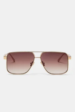 Women CLO-ACC Gold Aviator Sunglasses - Brown