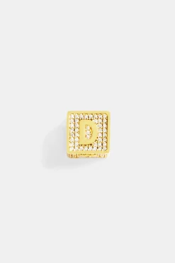 Women JWL-PEND Gold Plated Iced D Letter Block Pendant
