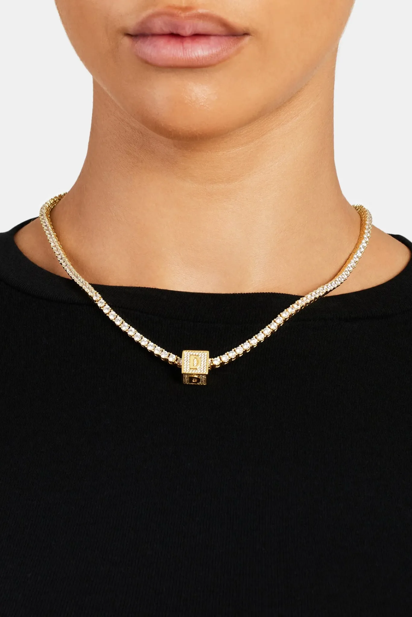 Women JWL-PEND Gold Plated Iced D Letter Block Pendant