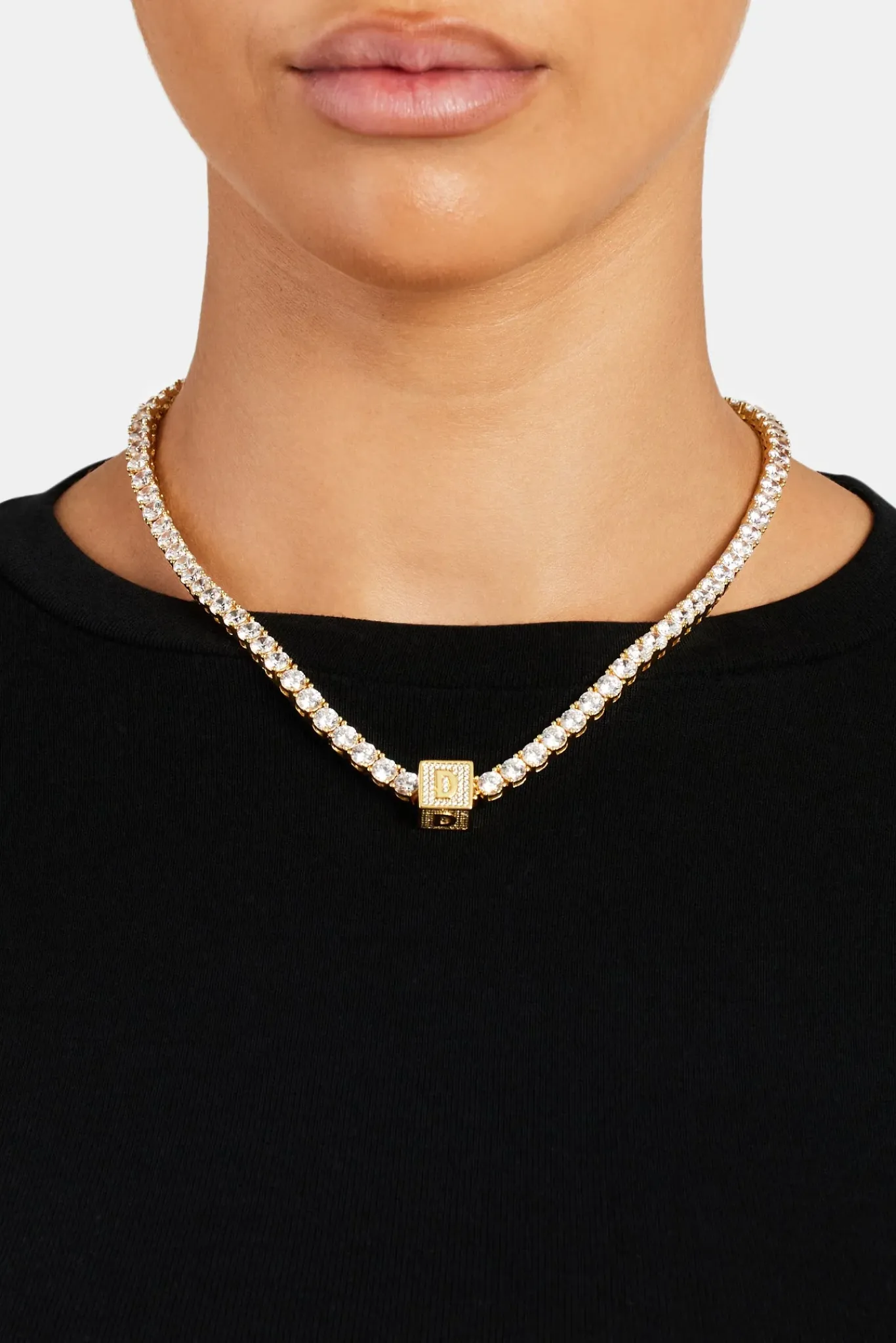 Women JWL-PEND Gold Plated Iced D Letter Block Pendant