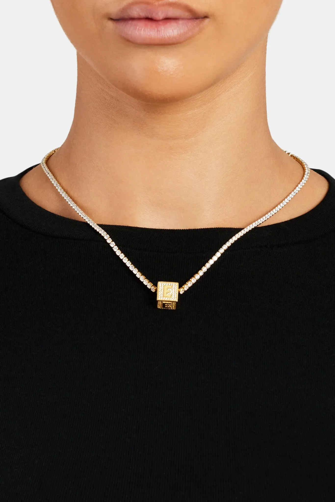 Women JWL-PEND Gold Plated Iced E Letter Block Pendant