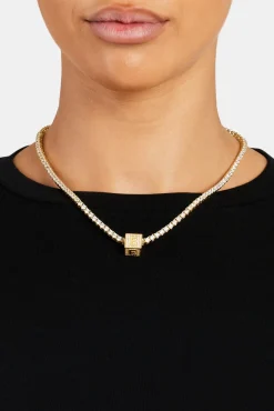 Women JWL-PEND Gold Plated Iced E Letter Block Pendant