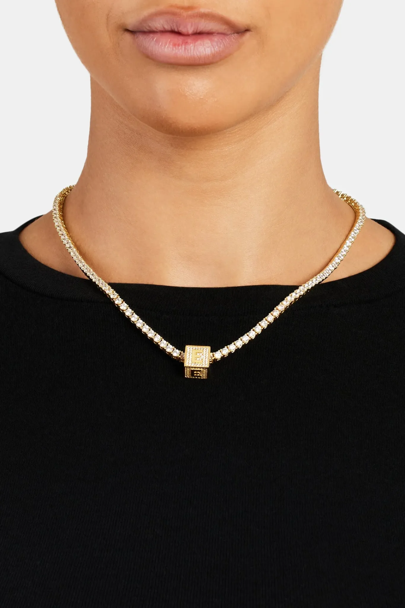 Women JWL-PEND Gold Plated Iced E Letter Block Pendant