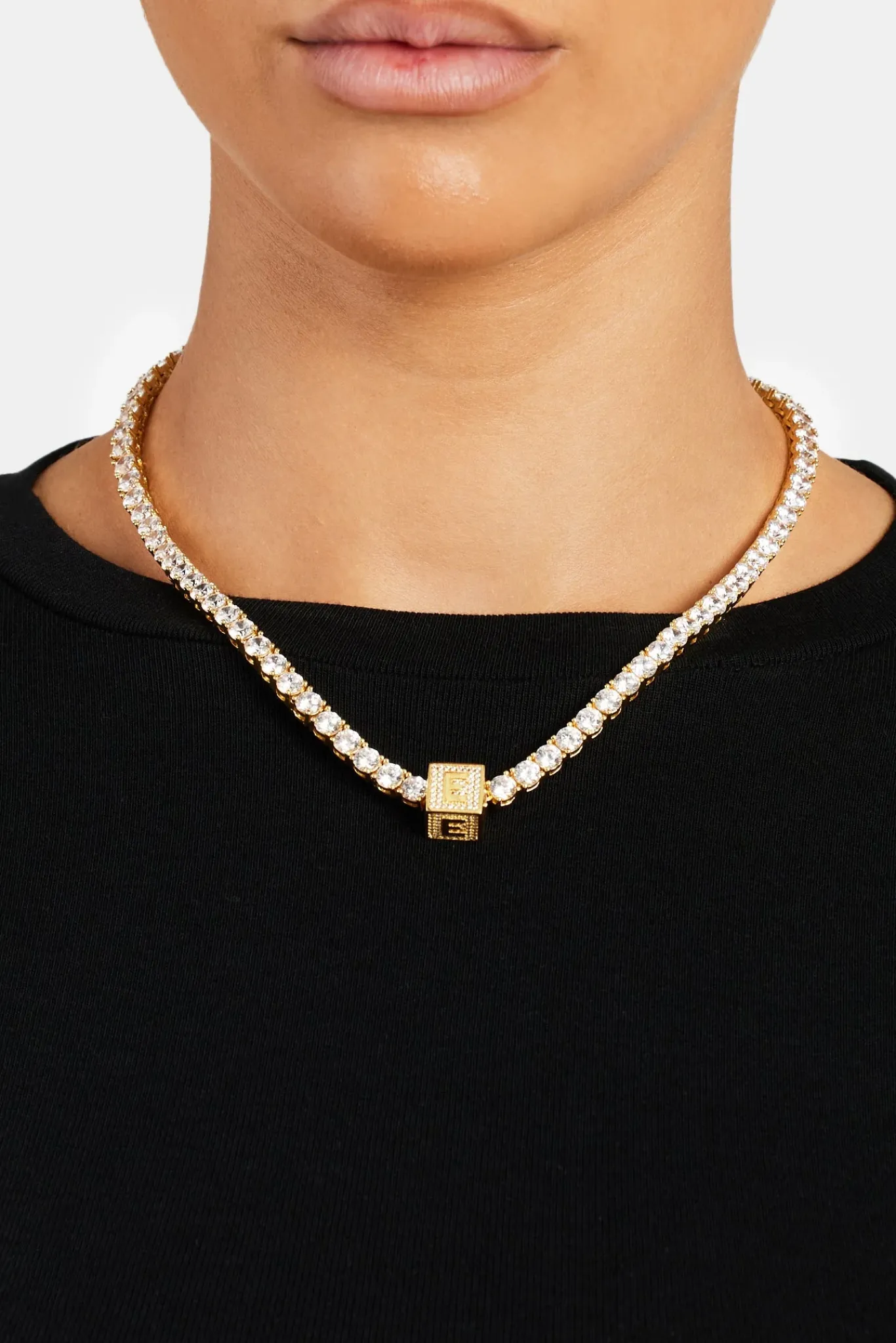 Women JWL-PEND Gold Plated Iced E Letter Block Pendant