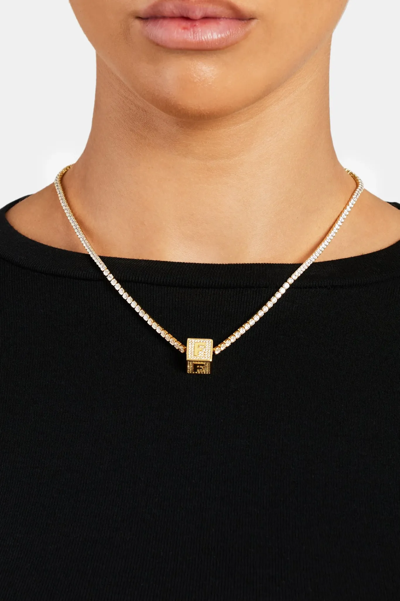 Women JWL-PEND Gold Plated Iced F Letter Block Pendant