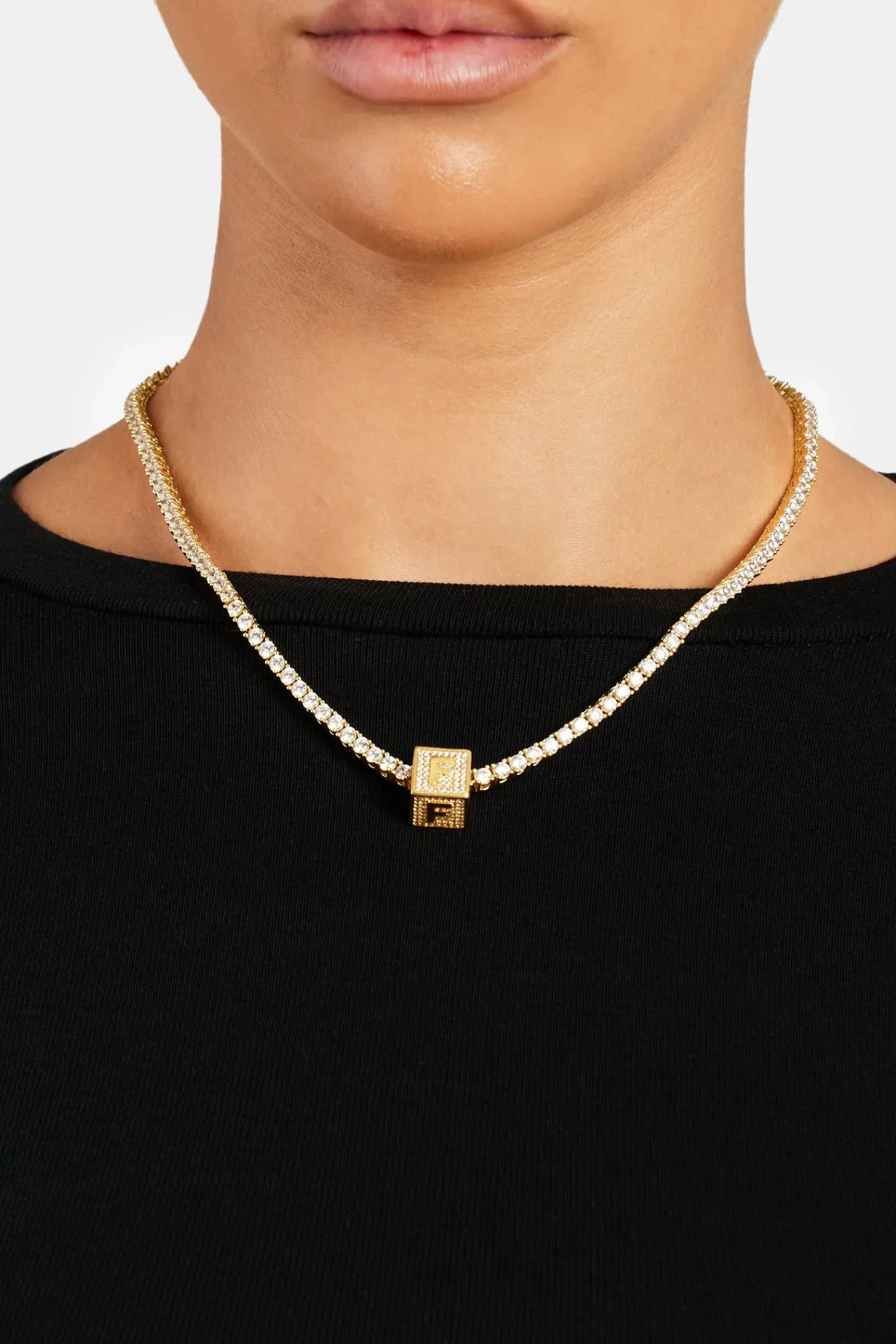 Women JWL-PEND Gold Plated Iced F Letter Block Pendant