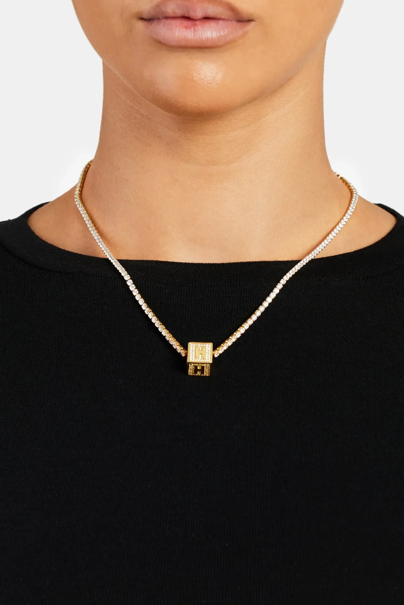 Women JWL-PEND Gold Plated Iced H Letter Block Pendant
