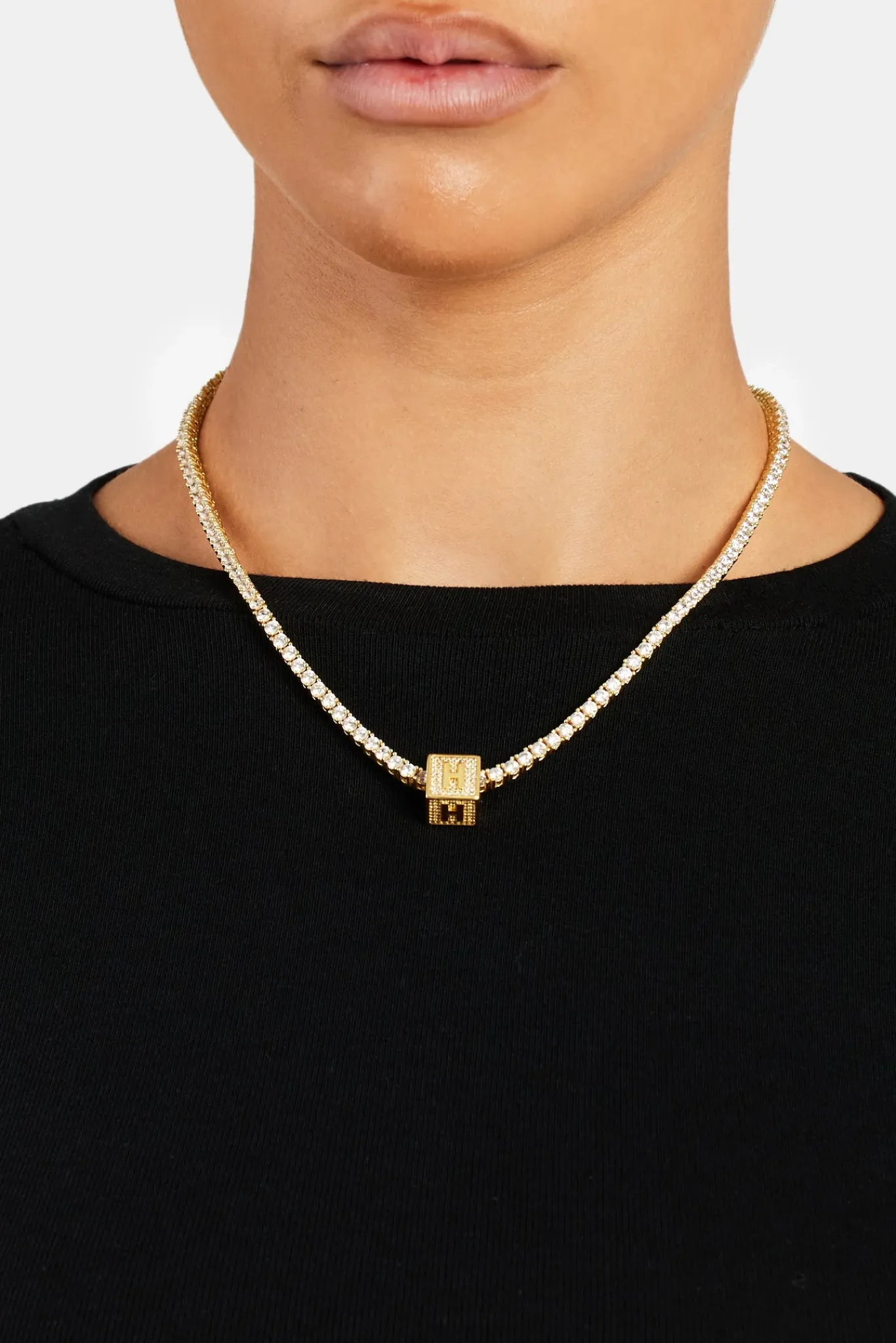 Women JWL-PEND Gold Plated Iced H Letter Block Pendant
