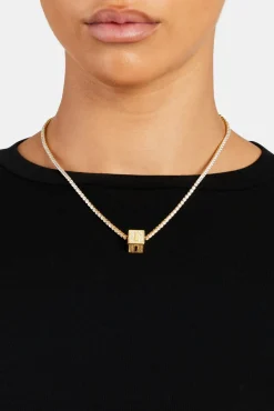 Women JWL-PEND Gold Plated Iced I Letter Block Pendant